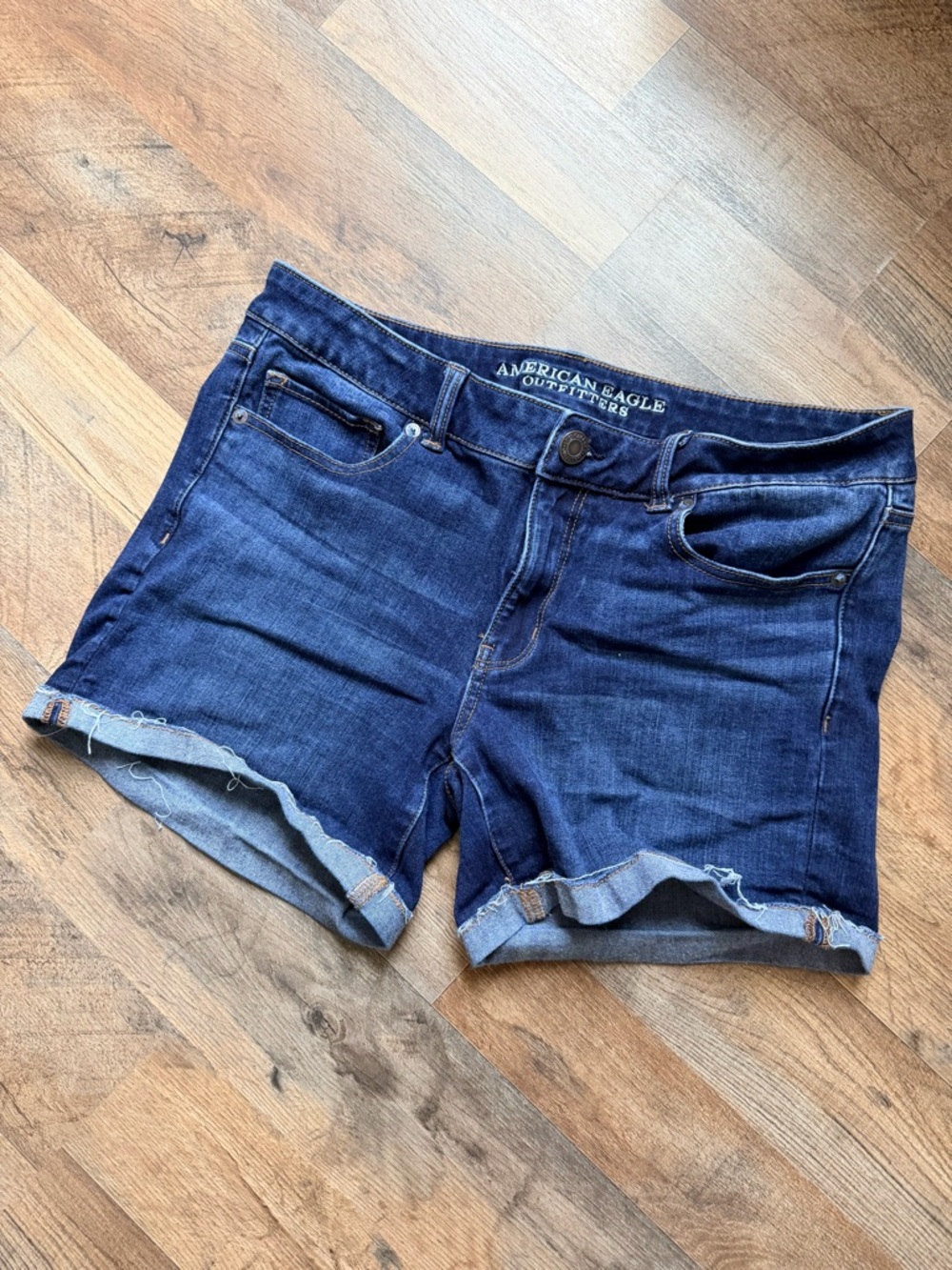 American Eagle Outfitters Dark Blue Rolled-Hem Denim Shorts
